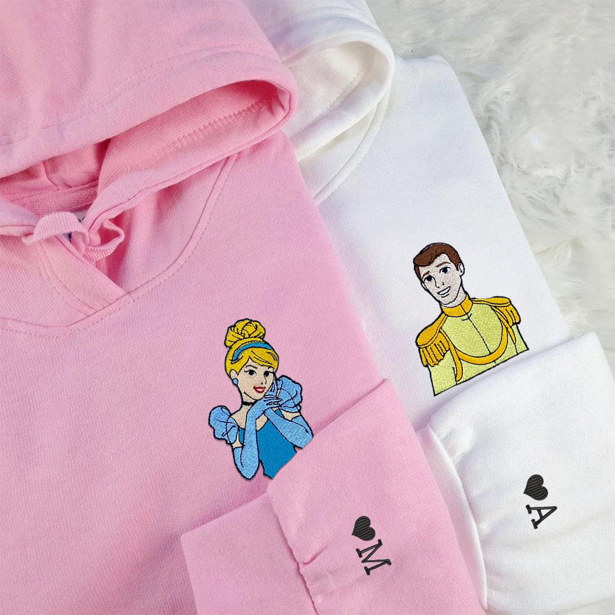 Custom Embroidered Hoodies & Sweatshirts for Couples with Initials, Royal Fairytale Couple Matching Set