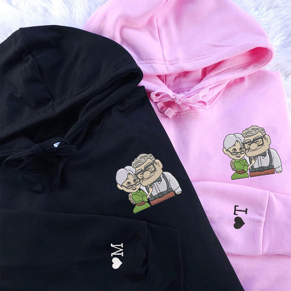 Custom Embroidered Hoodies for Couples, Adorable Elderly Love Hoodie, Romantic Matching Set
