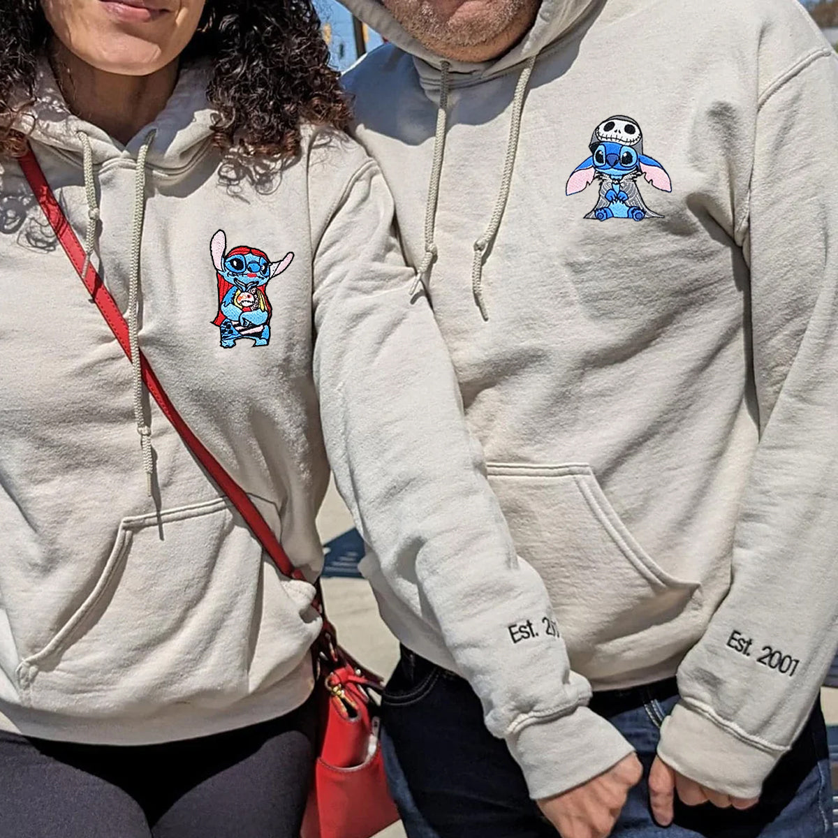 Custom Embroidered Hoodies for Couples, Cute Cartoon Halloween Couples Matching Hoodie