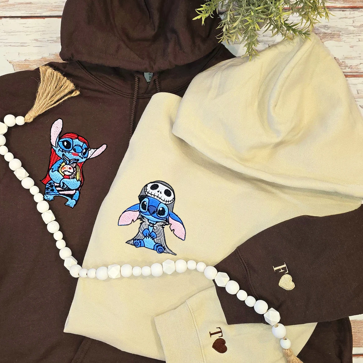 Custom Embroidered Hoodies for Couples, Cute Cartoon Halloween Couples Matching Hoodie
