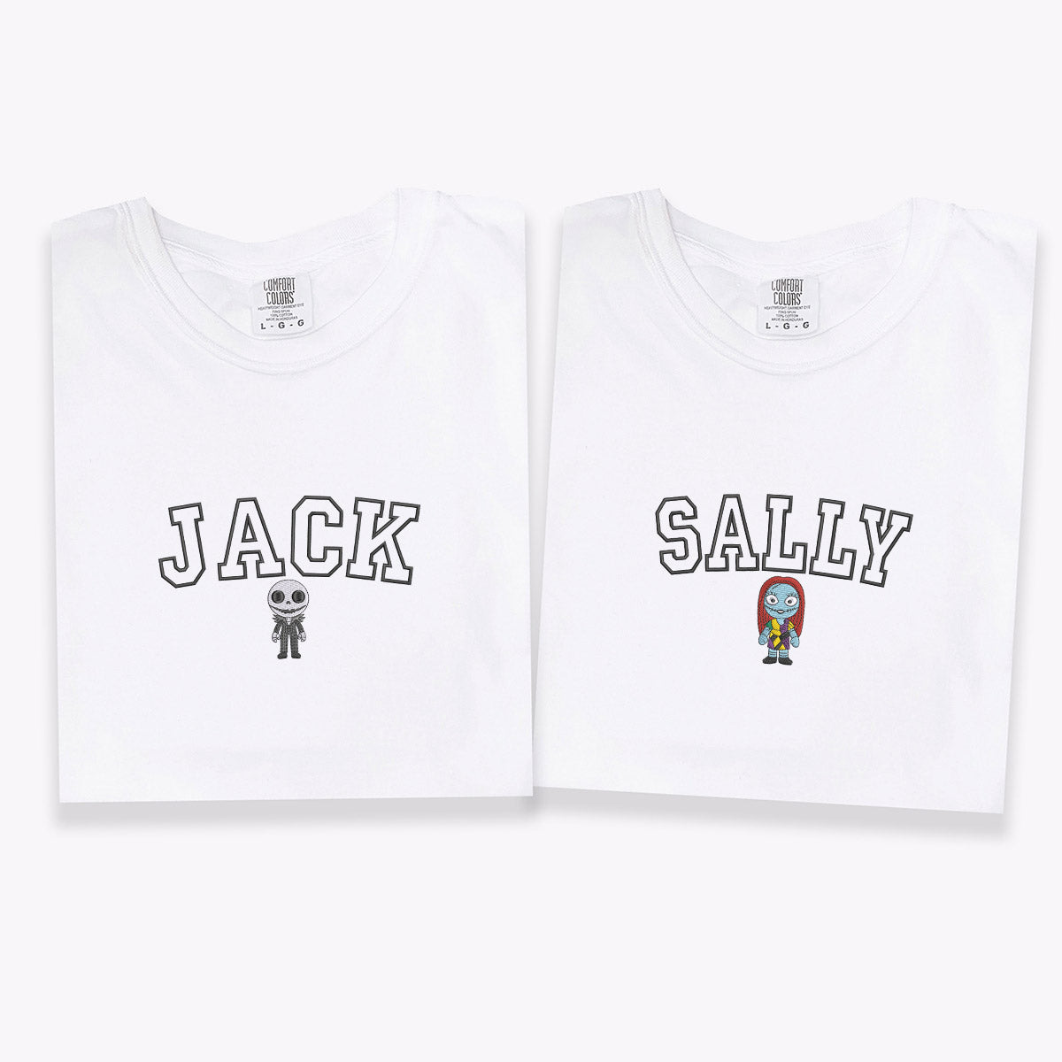 Custom Embroidered Gothic Skeleton & Doll-Inspired Minimalist Matching T-shirts for Couples