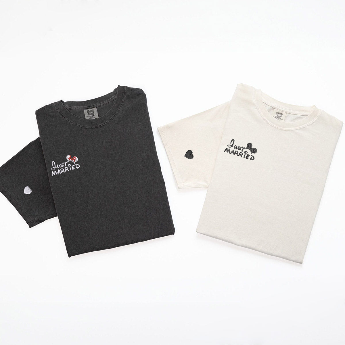 Custom Embroidered Just Married Cartoon Inspired Matching T-shirts for Couples