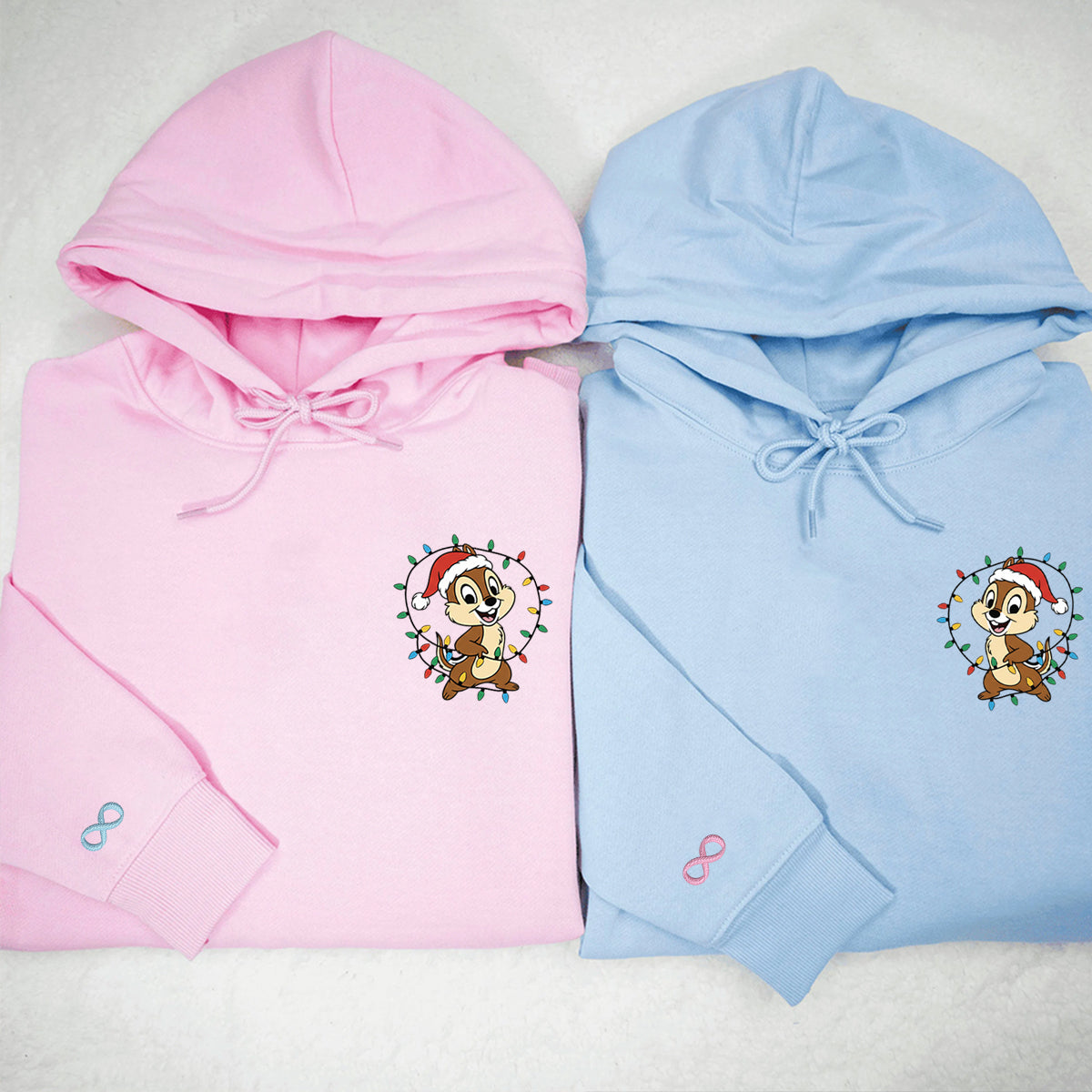 Custom Embroidered Playful Cartoon Chipmunk Friends Christmas Hoodie, Warm Sweatshirt Style Matching for Couples