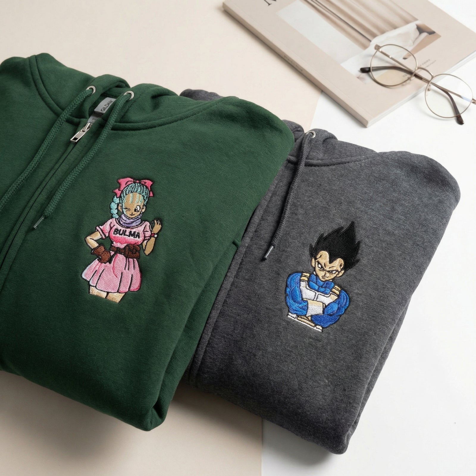 Custom Embroidered Quarter Zip Sweatshirts for Couples - Cartoon Inspired Matching Full-Zip Hoodie