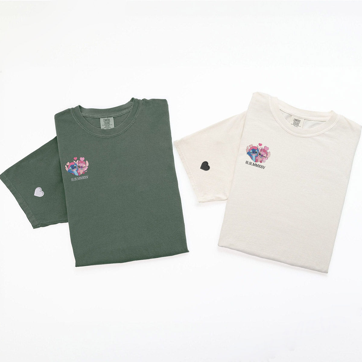 Custom Embroidered Roman Numeral Date Cute Cartoon T-shirts for Couples