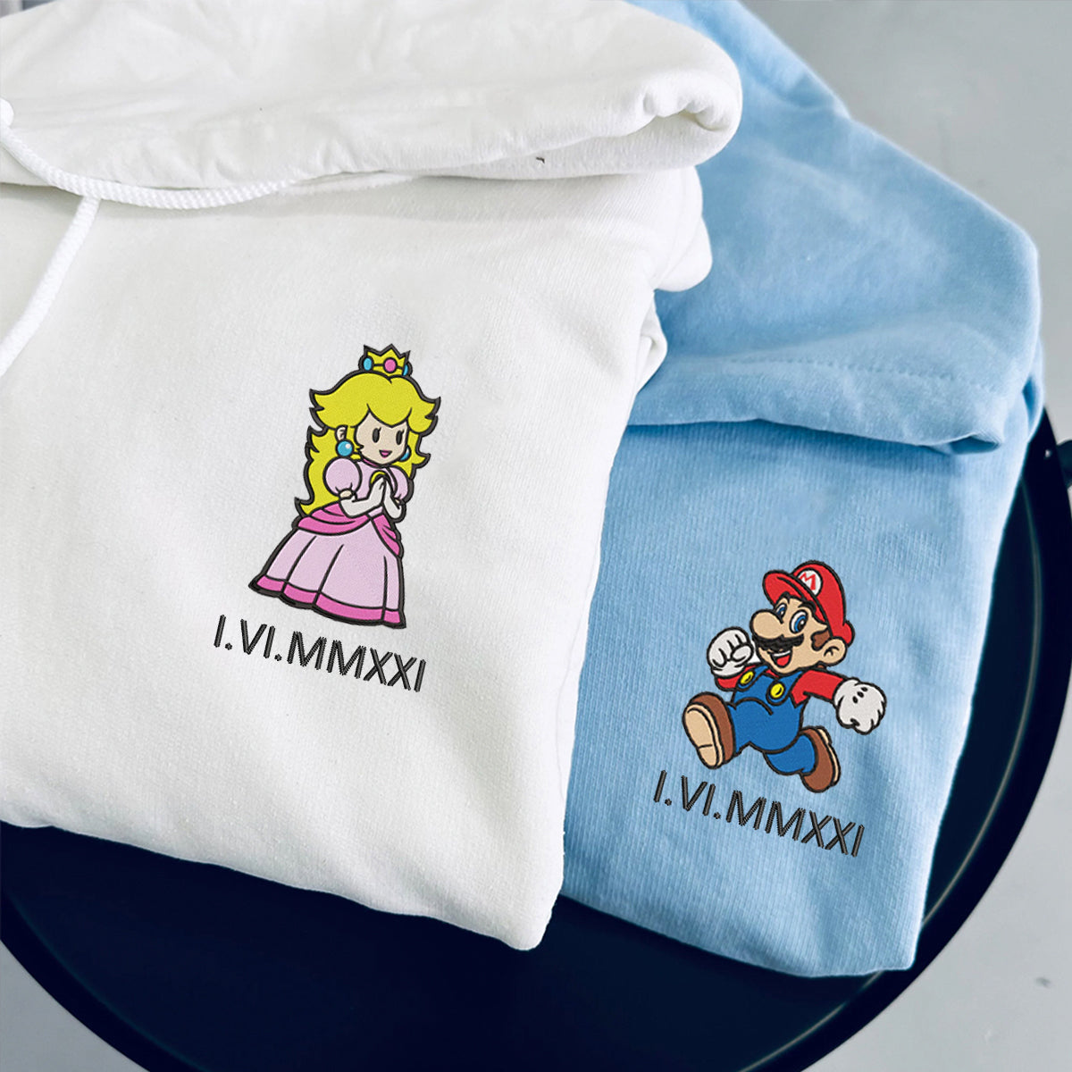 Custom Embroidered Roman Numeral Hoodies For Couples, Cute Cartoon Gamer Love Couples Hoodie