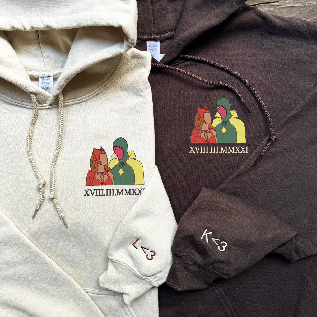 Custom Embroidered Roman Numeral Hoodies For Couples, Roman Numeral Date Hoodie, An Unusual Couples Embroidered Hoodie