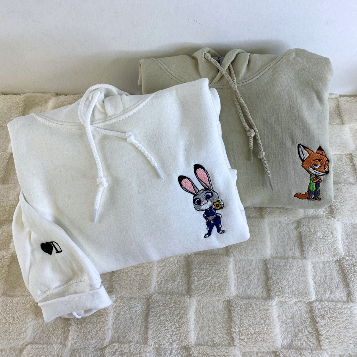 Custom Embroidered Roman Numeral Hoodies For Couples, Roman Numeral Date Hoodie, Cute Rabbits Cartoon Couples Embroidered Hoodie