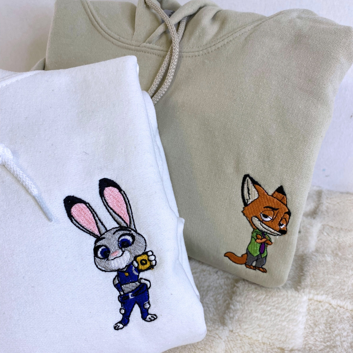 Custom Embroidered Roman Numeral Hoodies For Couples, Roman Numeral Date Hoodie, Cute Rabbits Cartoon Couples Embroidered Hoodie