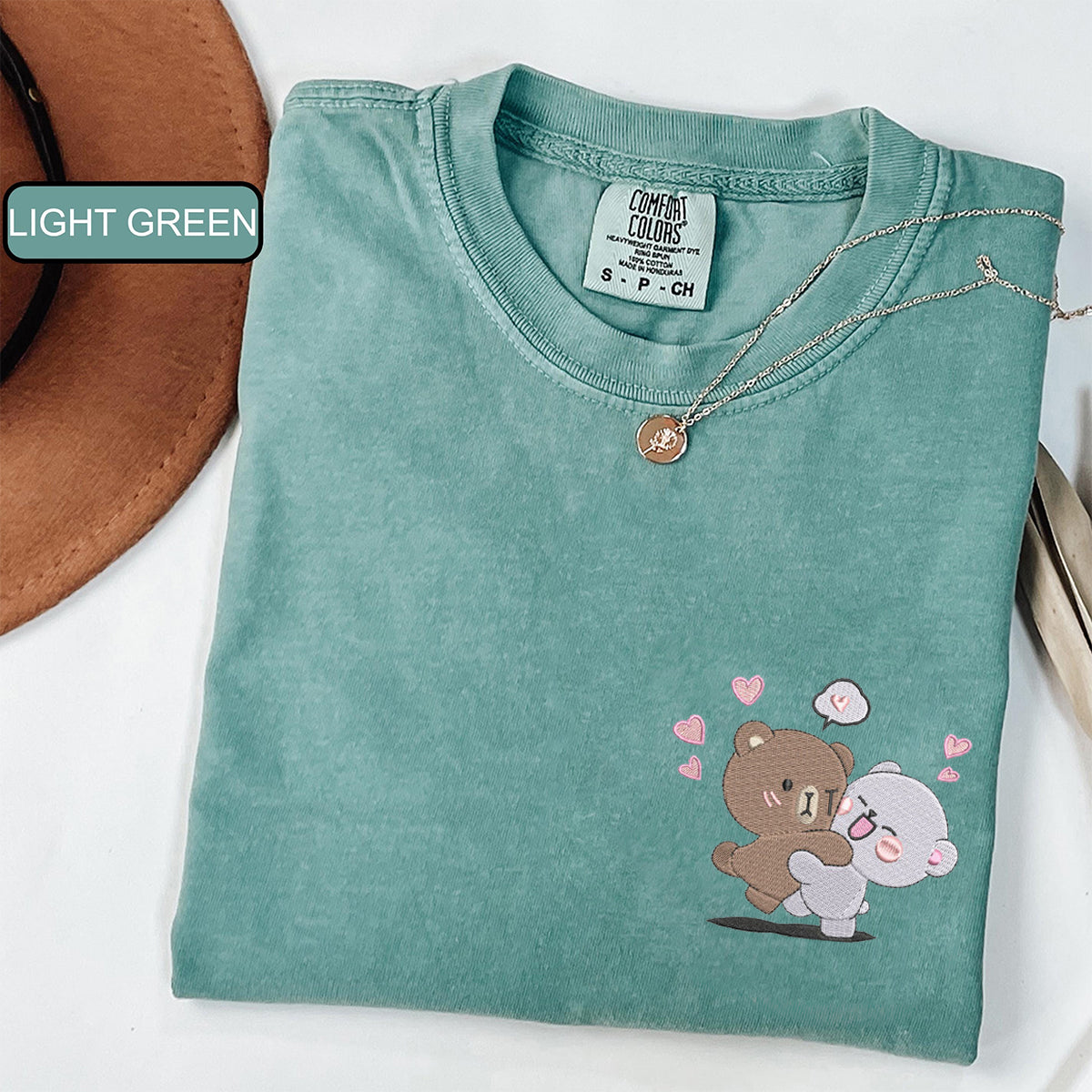 Custom Embroidered Romantic Bear Couple Matching T-shirts for Couples