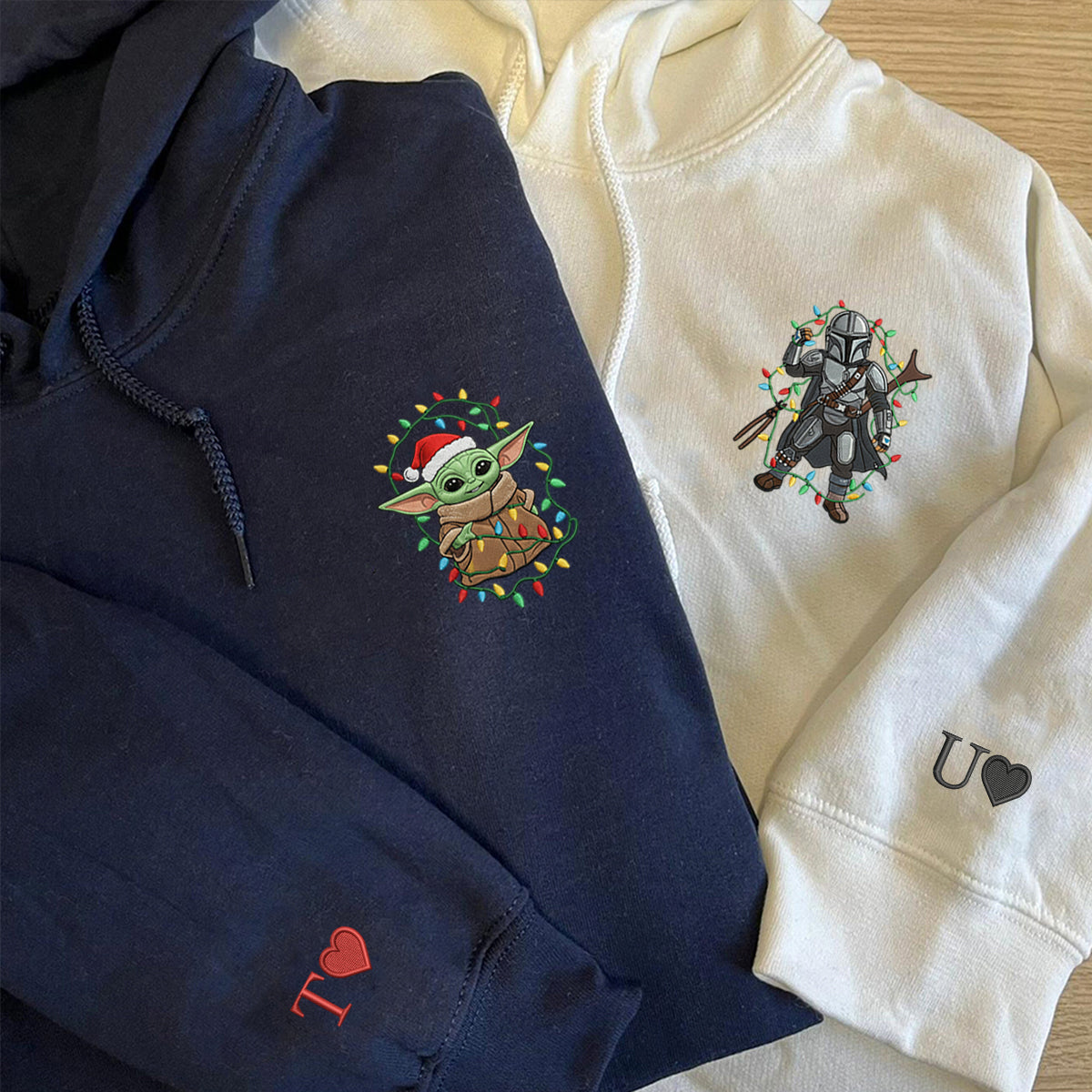 Custom Embroidered Space Guardian and Alien Baby Christmas Sweatshirt, Warm Galaxy Season Hoodie Matching for Couples