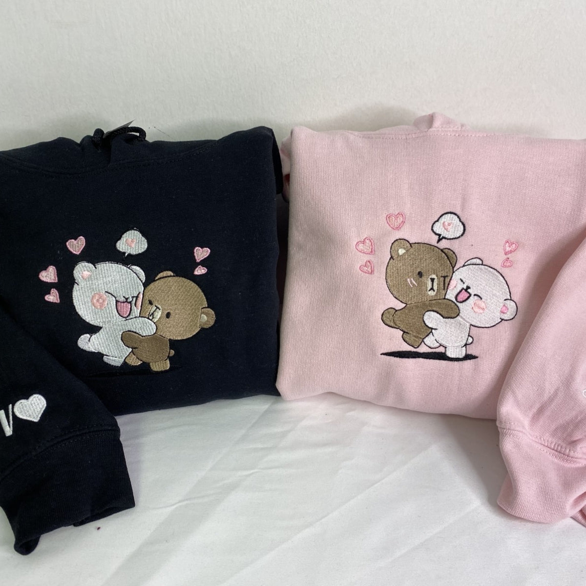 Custom Embroidered Sweatshirts For Couples, Custom Brown and Cream Bears Custom Embroidered Crewneck
