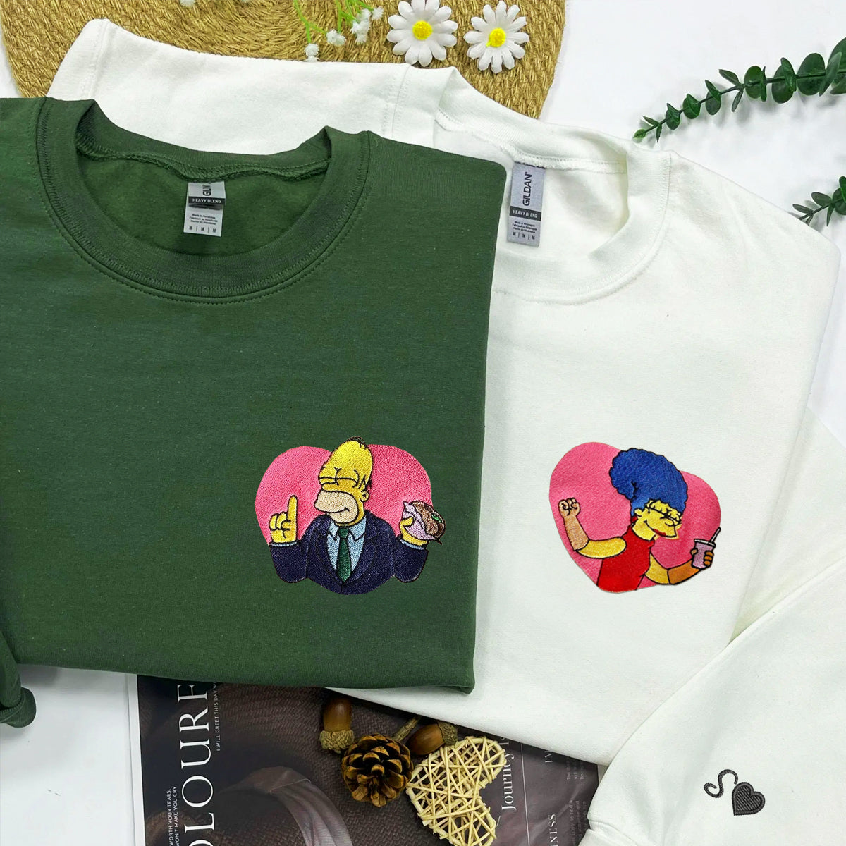 Custom Embroidered Sweatshirts For Couples, Custom Matching Couple Hoodies, Cartoon Couples Embroidered Matching Sweater