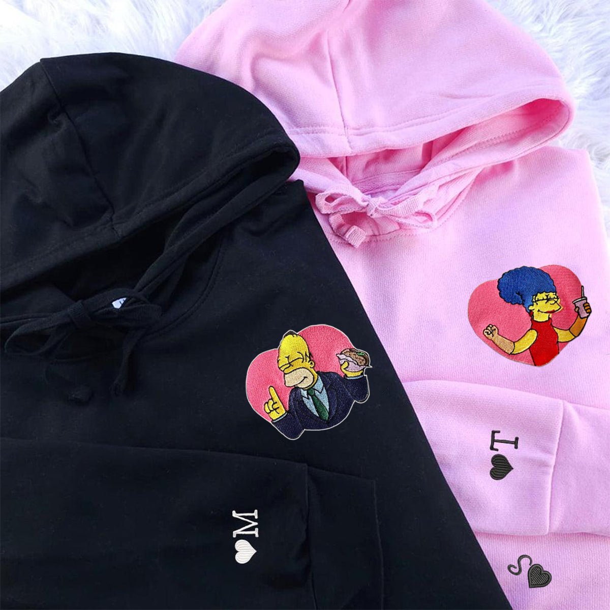 Custom Embroidered Sweatshirts For Couples, Custom Matching Couple Hoodies, Cartoon Couples Embroidered Matching Sweater