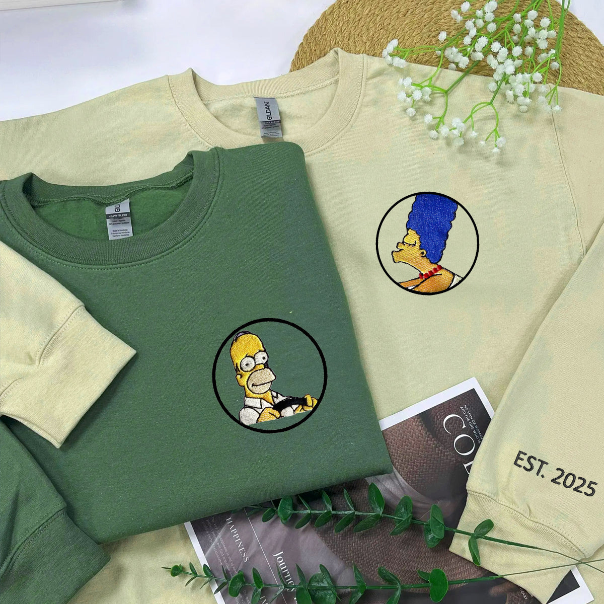 Custom Embroidered Sweatshirts For Couples, Custom Matching Couple Hoodies, Cartoon  Inspired Couples Embroidered Matching Sweater