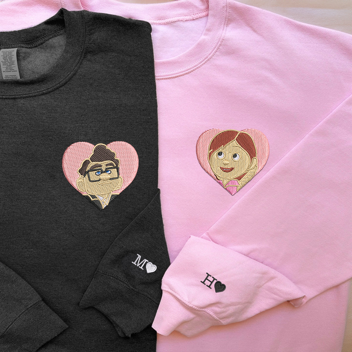 Custom Embroidered Sweatshirts For Couples, Custom Matching Couple Hoodies, Cute Couples Cartoon Couples Embroidered Matching Sweater