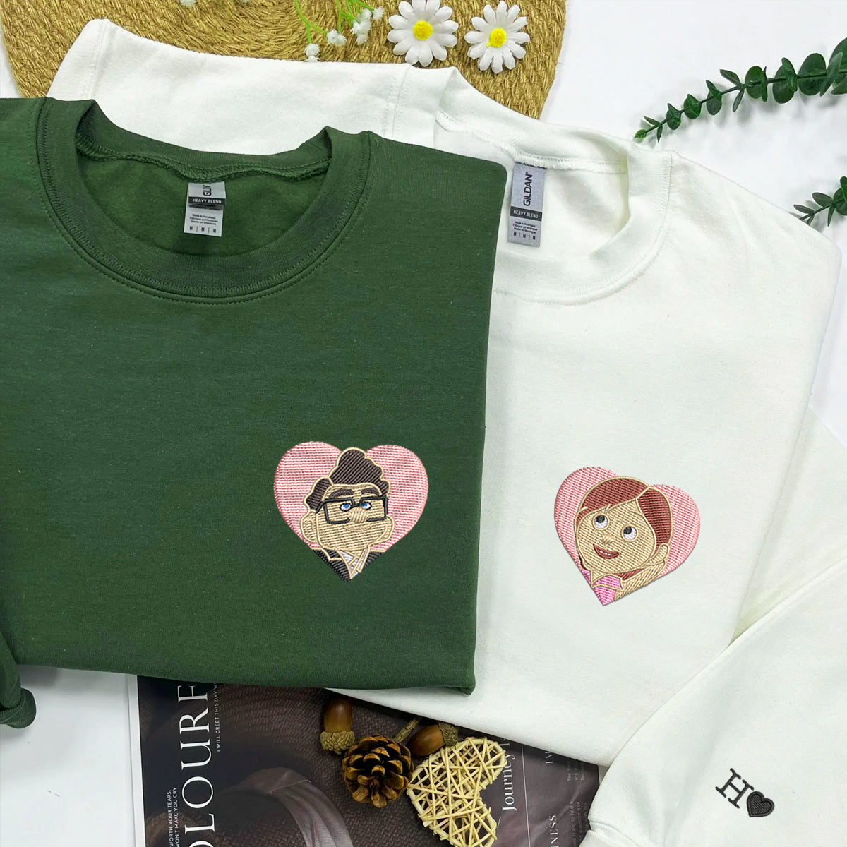 Custom Embroidered Sweatshirts For Couples, Custom Matching Couple Hoodies, Cute Couples Cartoon Couples Embroidered Matching Sweater