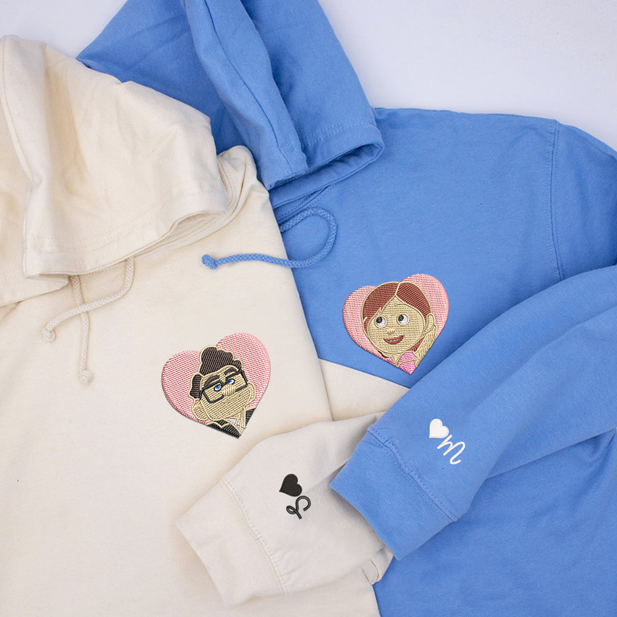 Custom Embroidered Sweatshirts For Couples, Custom Matching Couple Hoodies, Cute Couples Cartoon Couples Embroidered Matching Sweater