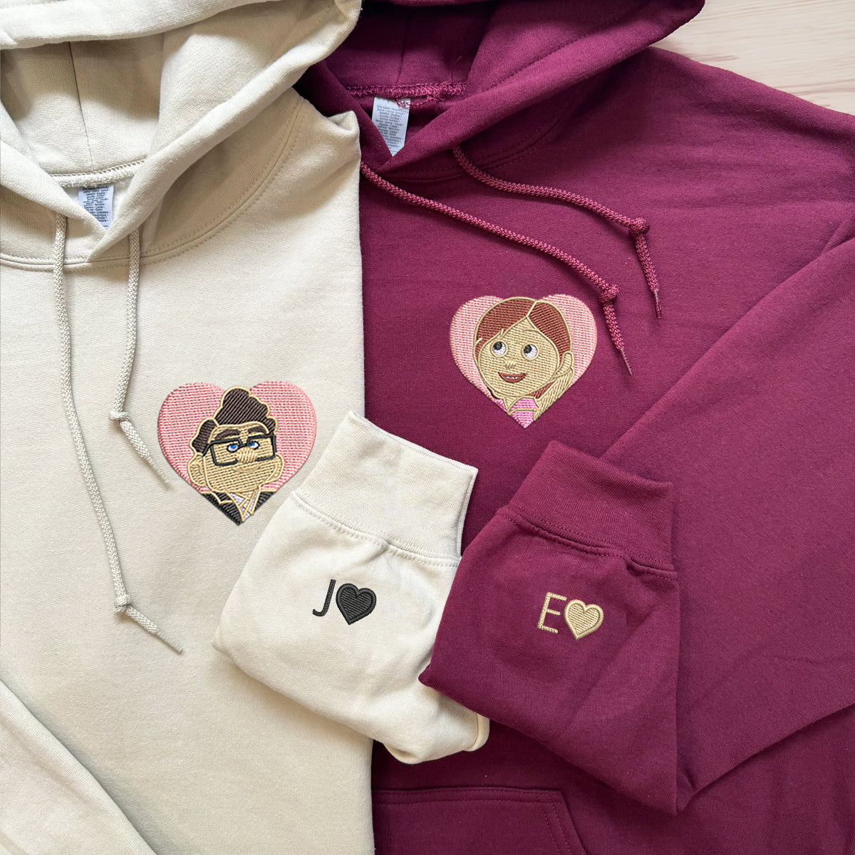 Custom Embroidered Sweatshirts For Couples, Custom Matching Couple Hoodies, Cute Couples Cartoon Couples Embroidered Matching Sweater