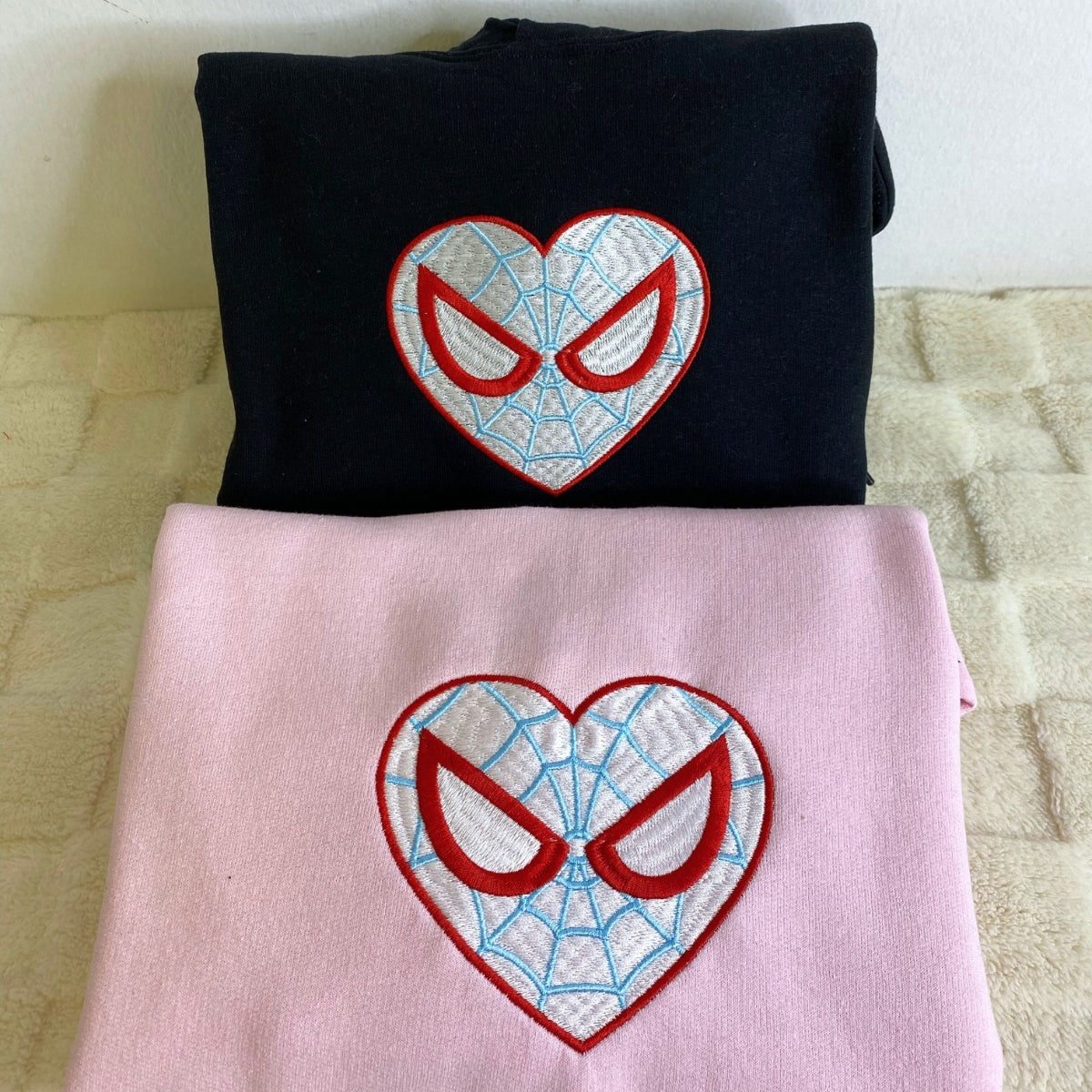 Custom Embroidered Sweatshirts For Couples, Custom Matching Couple Hoodies, Spider Web Embroidered Matching Couples Sweatshirt
