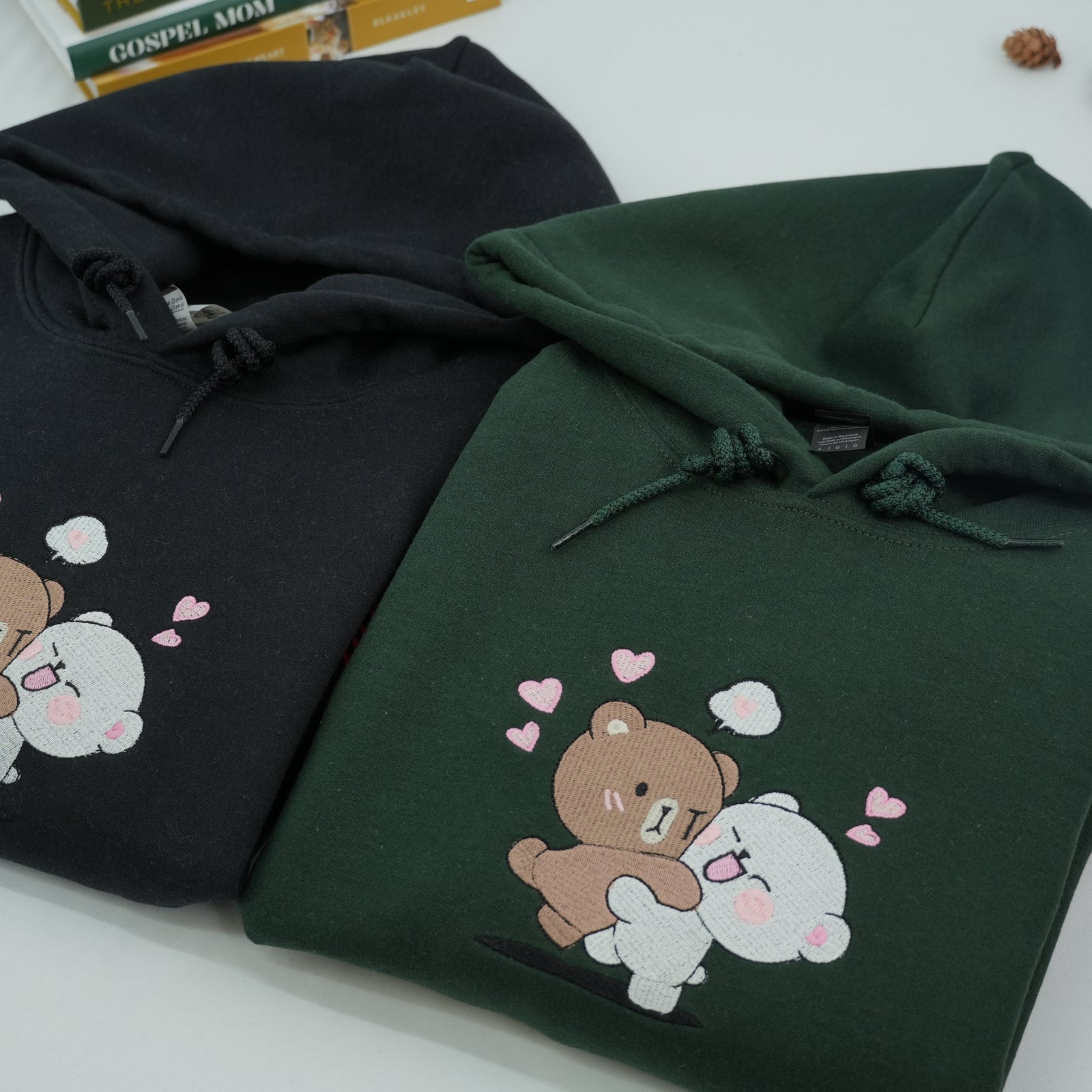 Custom Embroidered Sweatshirts For Couples, Custom Brown and Cream Bears Custom Embroidered Crewneck