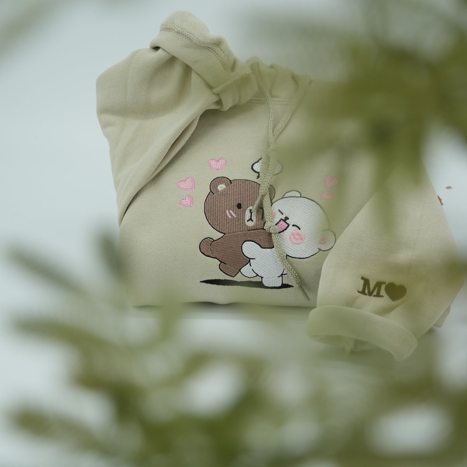 Custom Embroidered Sweatshirts For Couples, Custom Brown and Cream Bears Custom Embroidered Crewneck