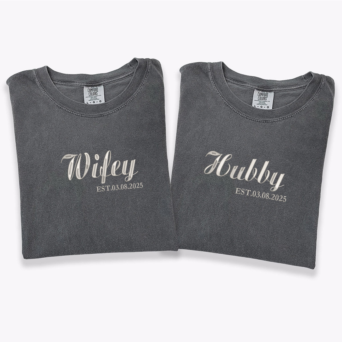 Custom Embroidered Wifey Husband Personalized T-shirts for Couples