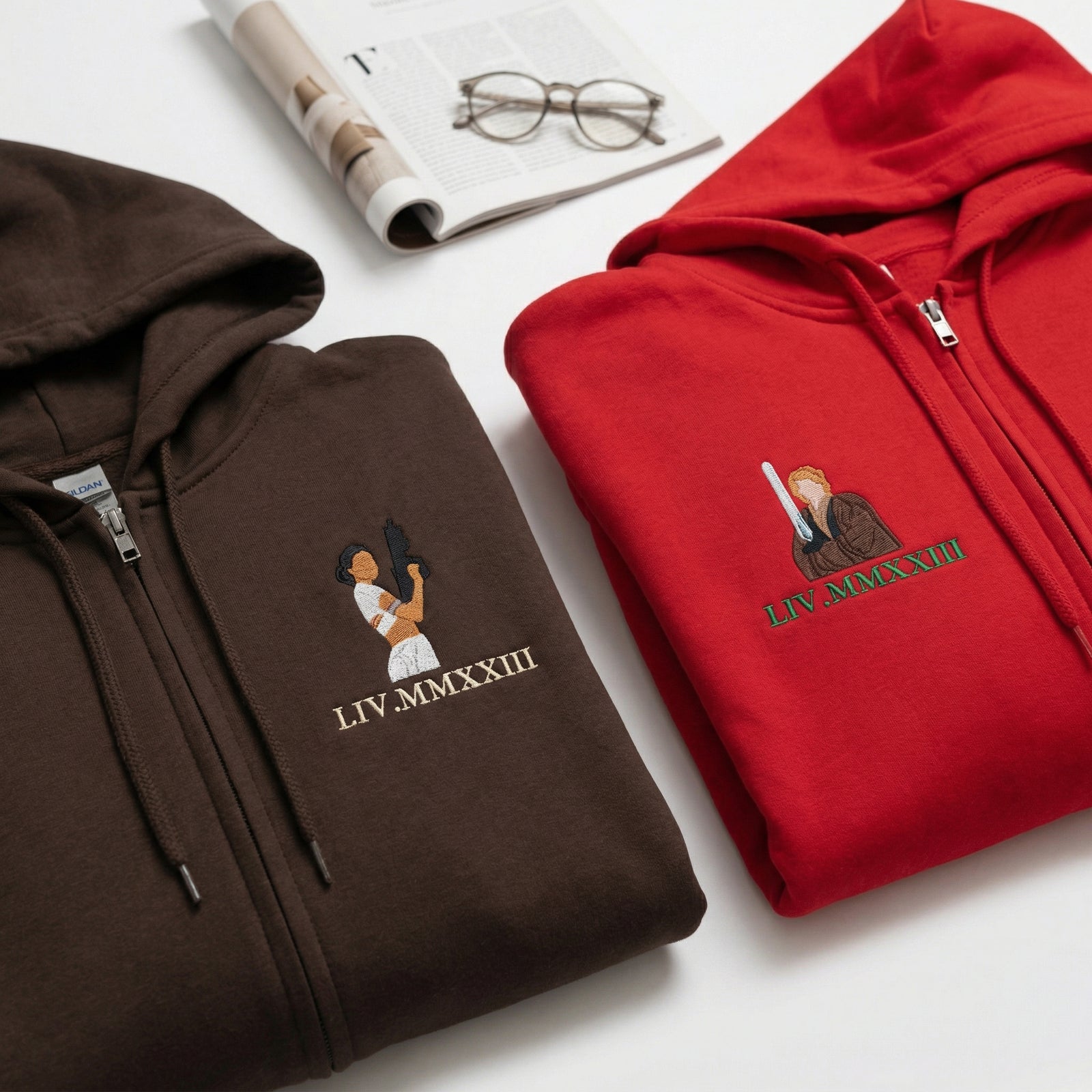 Custom Embroidery Couple Quarter Zip Sweatshirts - Cute Galaxy Romance Matching Full-Zip Hoodie