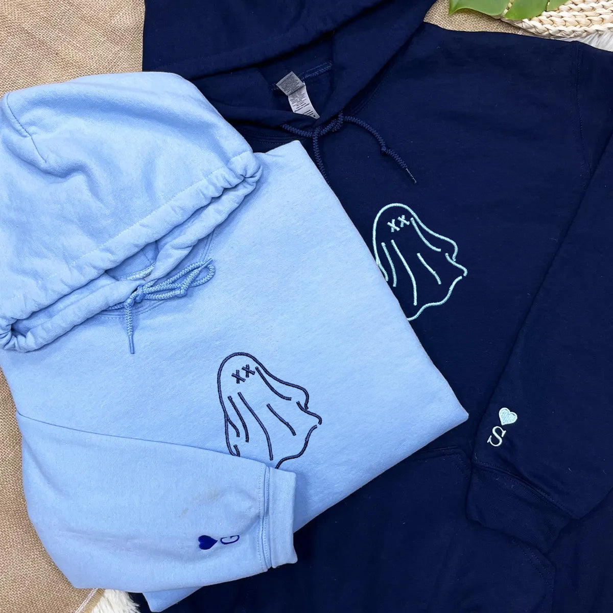 Custom Ghost Embroidered Matching Set Couple Sweatshirt Hoodies