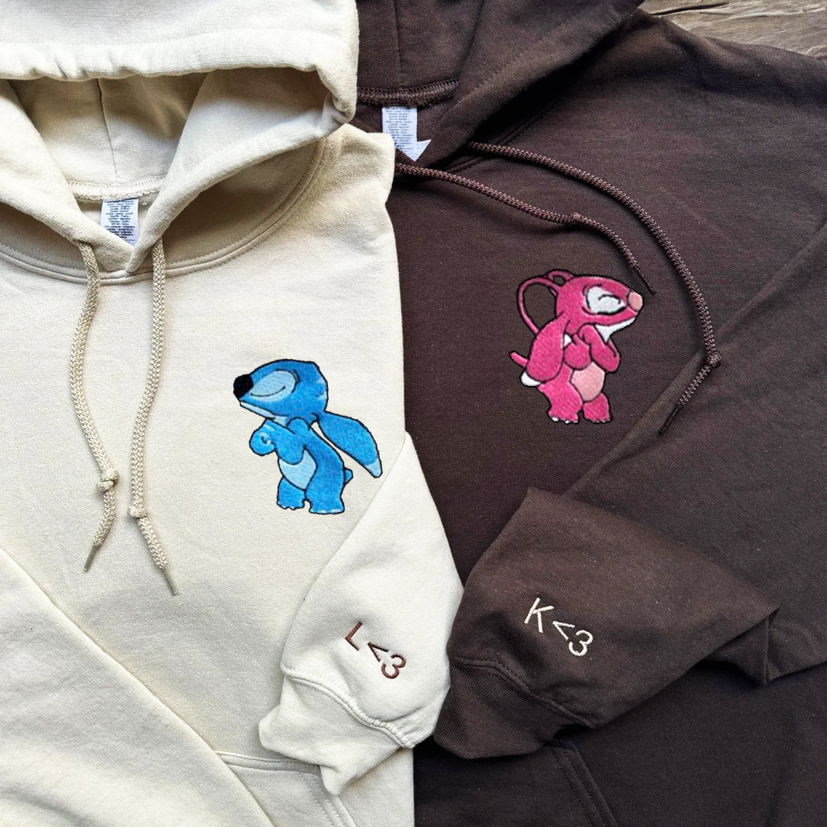 Custom Matching Couple Hoodies with Angry Cute Alien Love Embroidery
