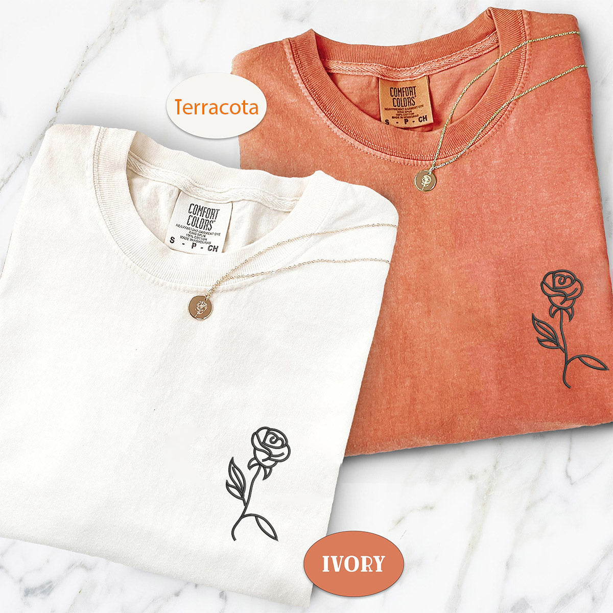 Custom Rose Embroidered Matching T-shirts for Couples