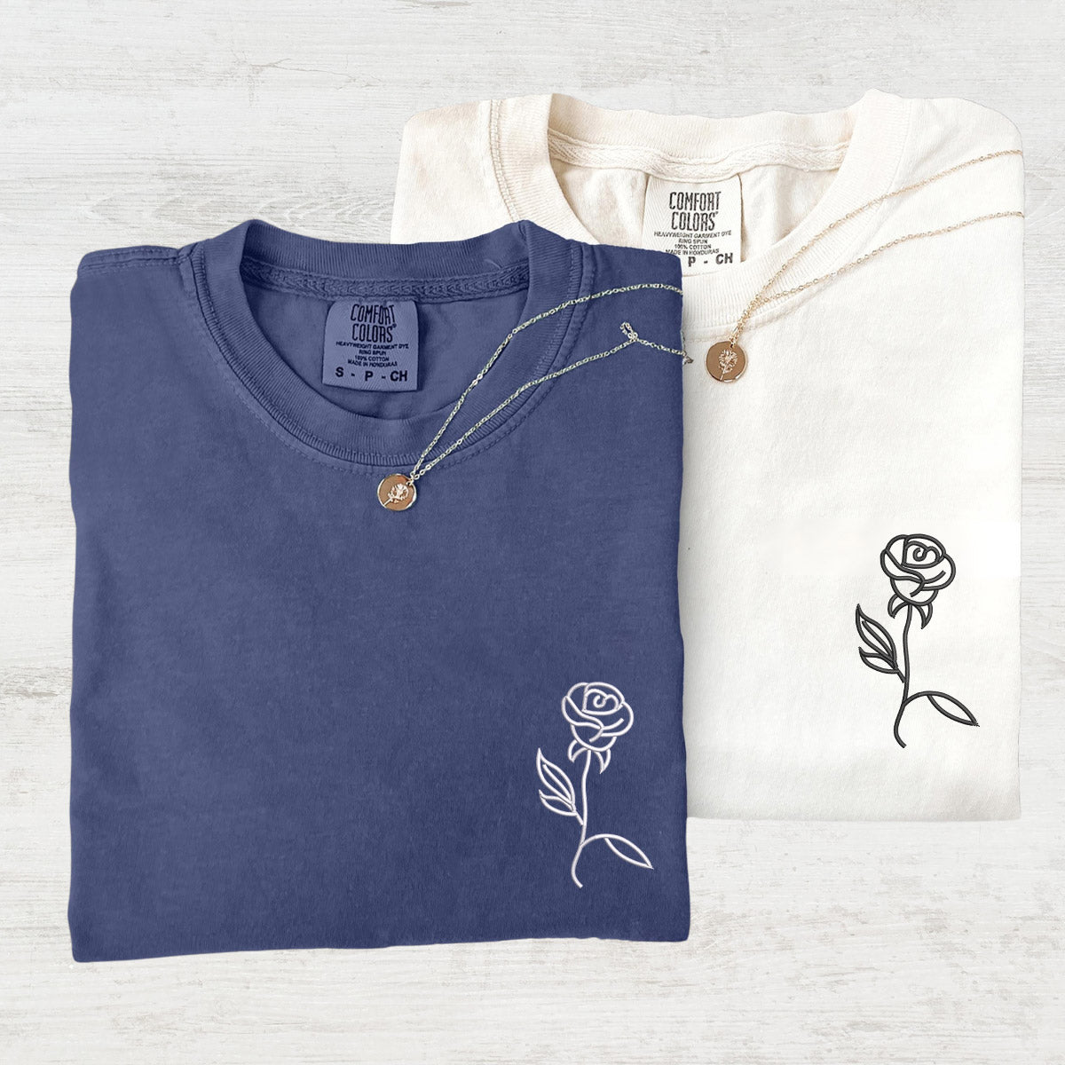 Custom Rose Embroidered Matching T-shirts for Couples