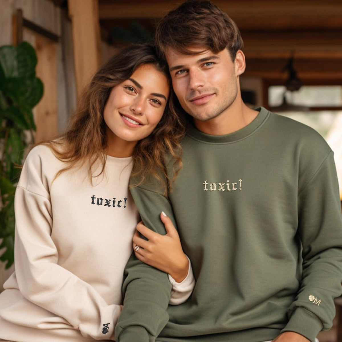 Custom Toxic Embroidered Matching Set Couple Sweatshirt Hoodies