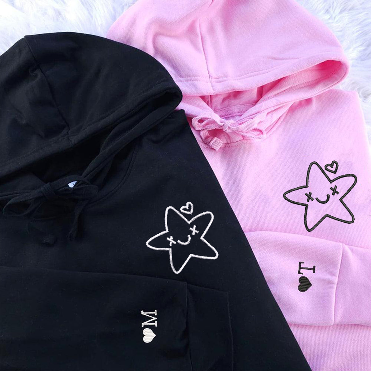 Custom Twinkle Star Embroidered Matching Set Couple Sweatshirt Hoodies