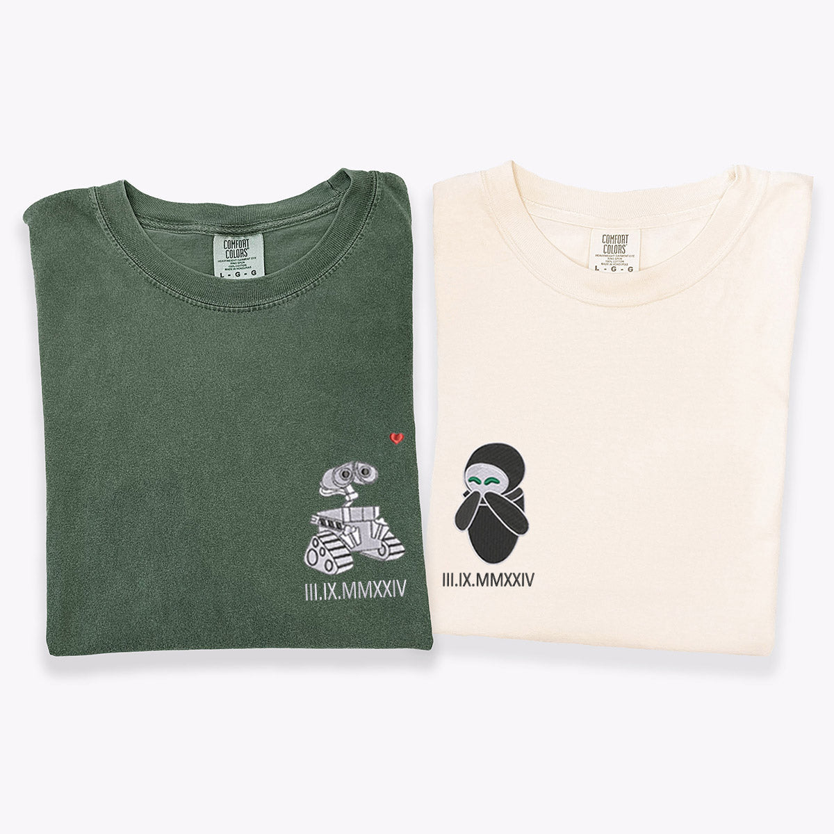 Personalized Anniversary Date Cartoon Robot Duo Embroidered T-shirts