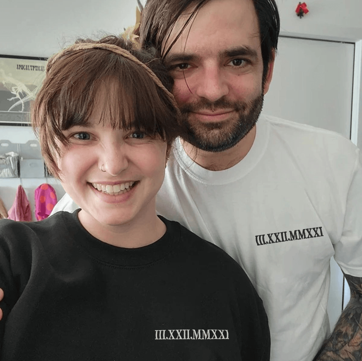 Custom Roman Numerals Matching Couples Date Anniversary Gifts Embroidered Crewneck Sweatshirt