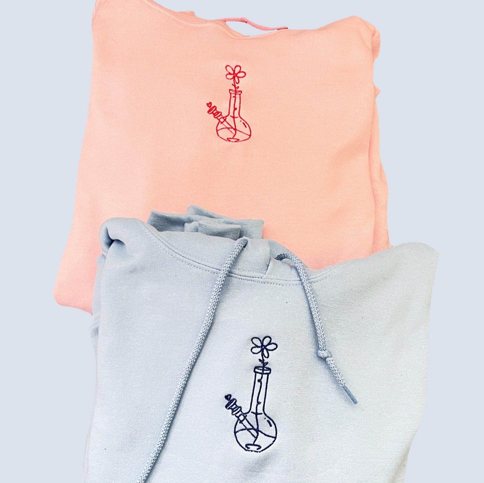 Custom Flower Bong Embroidered Matching Set Couple Sweatshirt Hoodies