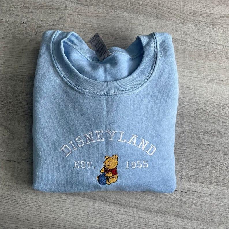 Custom Embroidered Sweatshirts For Couples, Custom Matching Couple Hoodies, Cartoon Bear Inspired Couples Embroidered Matching Sweater