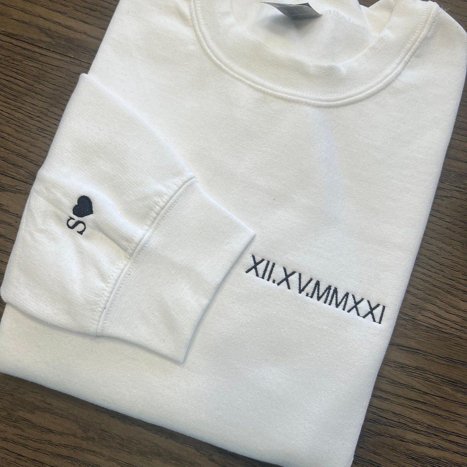 Custom Embroidered Roman Numeral Initial On Sleeve Personalized Embroidered Sweatshirt