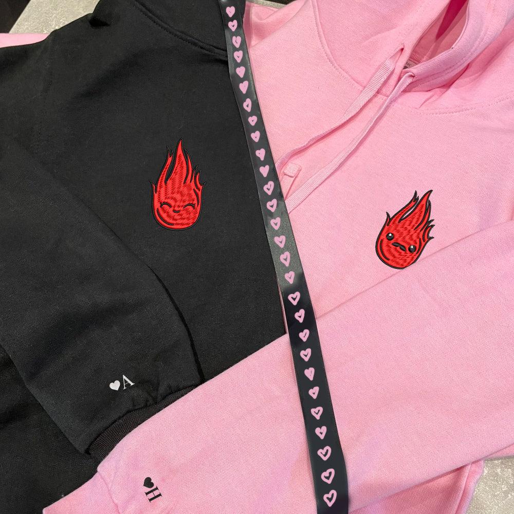 Custom Embroidered Hoodies For Couples, Custom Matching Couple Hoodie, Flame Couples Embroidered Hoodie