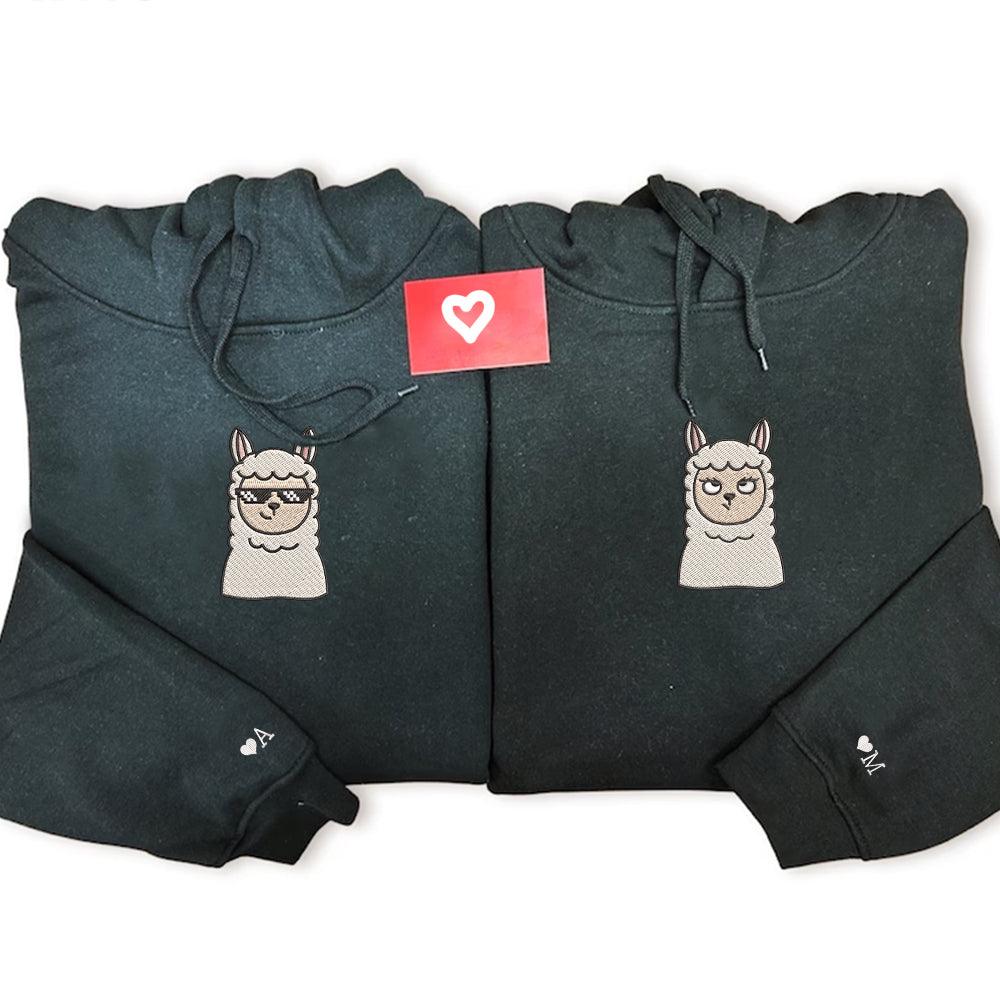 Custom Embroidered Hoodies For Couples, Custom Matching Couple Hoodie, Cute Sheep Cartoon Couples Embroidered Hoodie