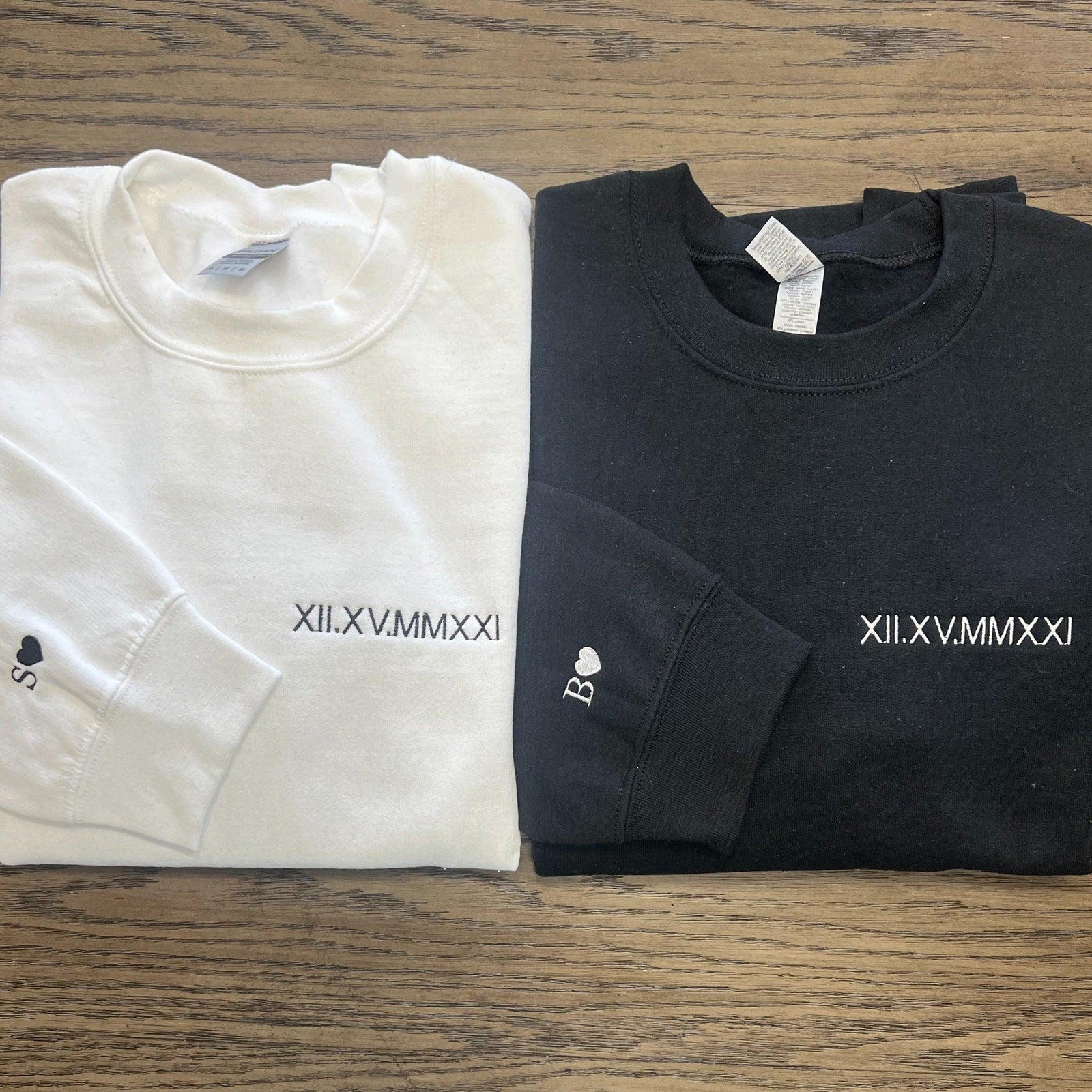 Custom Embroidered Roman Numeral Initial On Sleeve Personalized Embroidered Sweatshirt