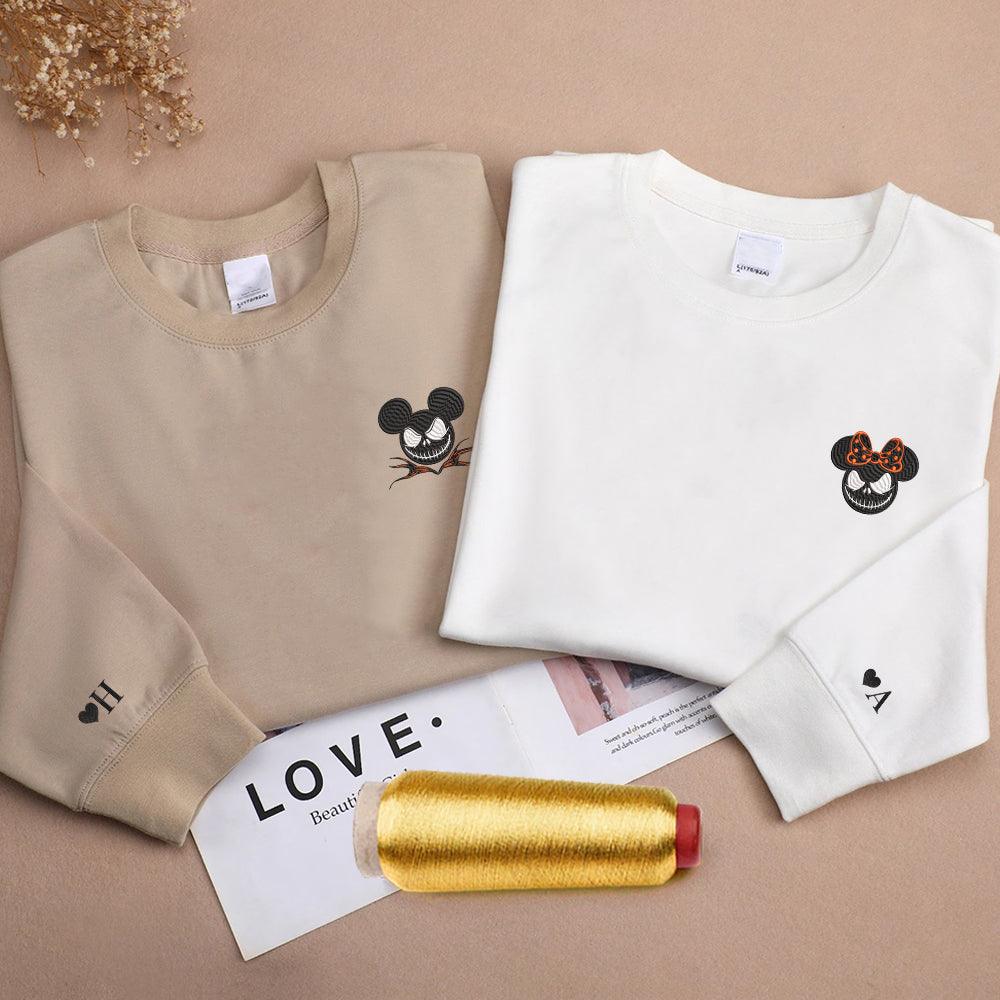 Custom Cartoon Mouse Couples Halloween Inspired Embroidered Couples Matching Embroidered Sweatshirt Hoodies