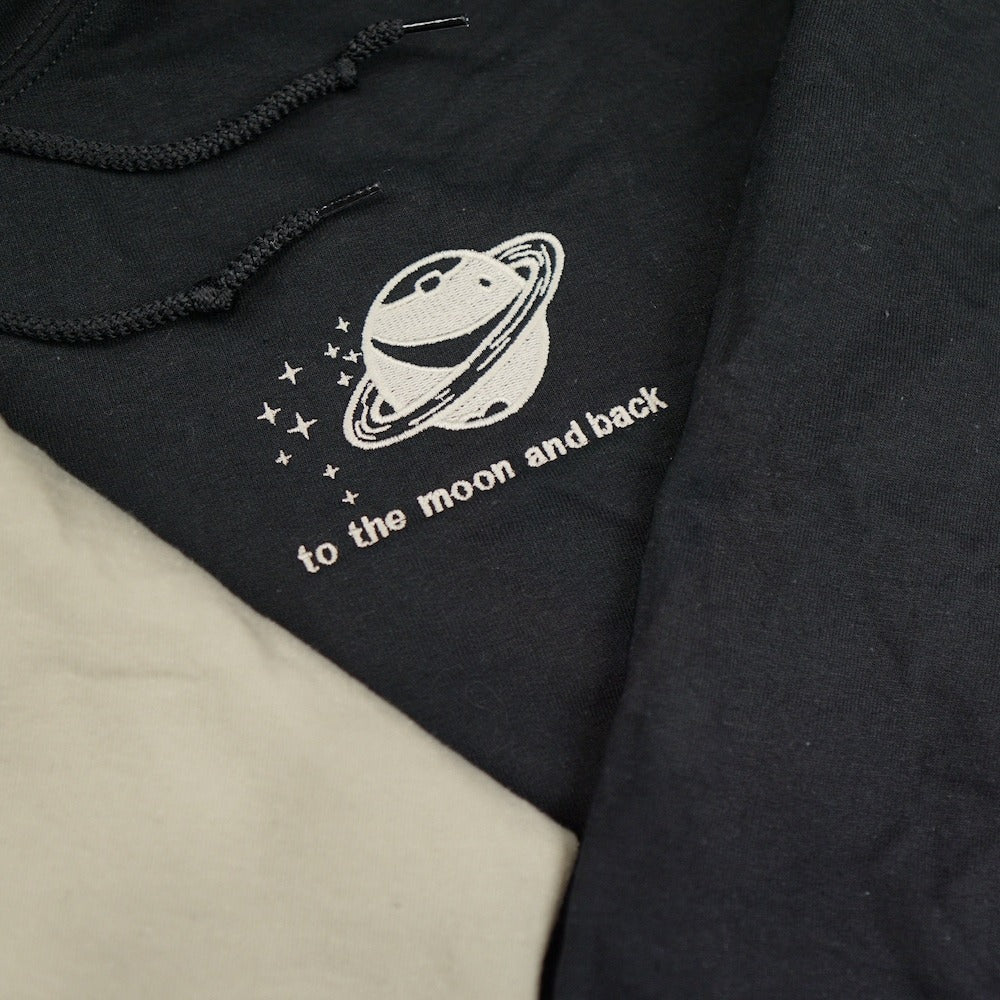 Custom Embroidered Hoodies For Couples, To The Moon and Back Rocket Couples Embroidered Hoodie