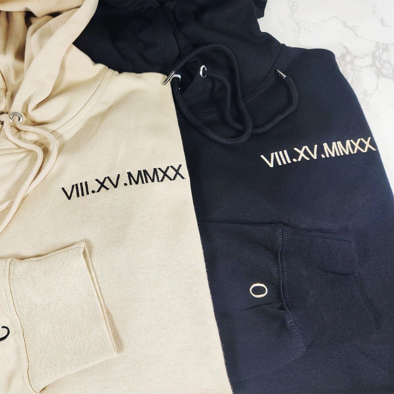 Custom Embroidered Matching Sweatshirt with Roman Numeral Sweater Text & Initials On Sleeve