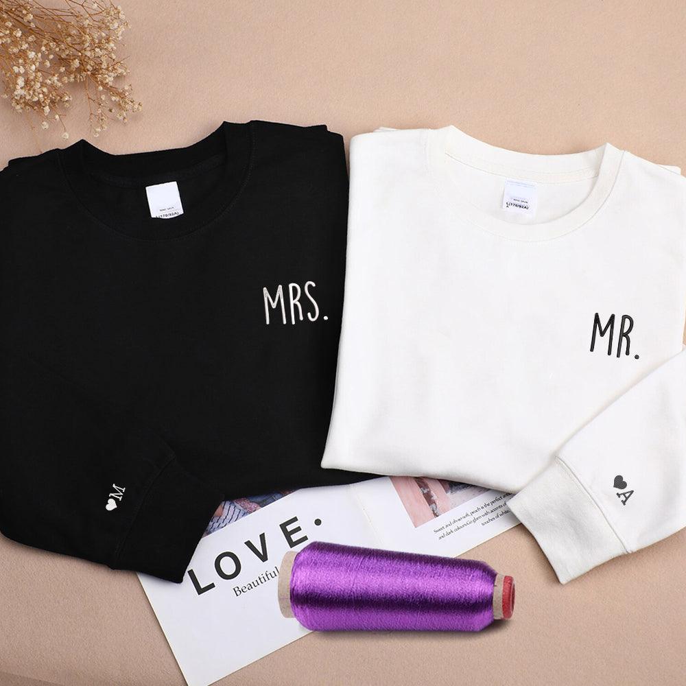 Custom Mr and Mrs Embroidered Honeymoon Just Married Matching Couples Embroidered Sweatshirt Hoodies