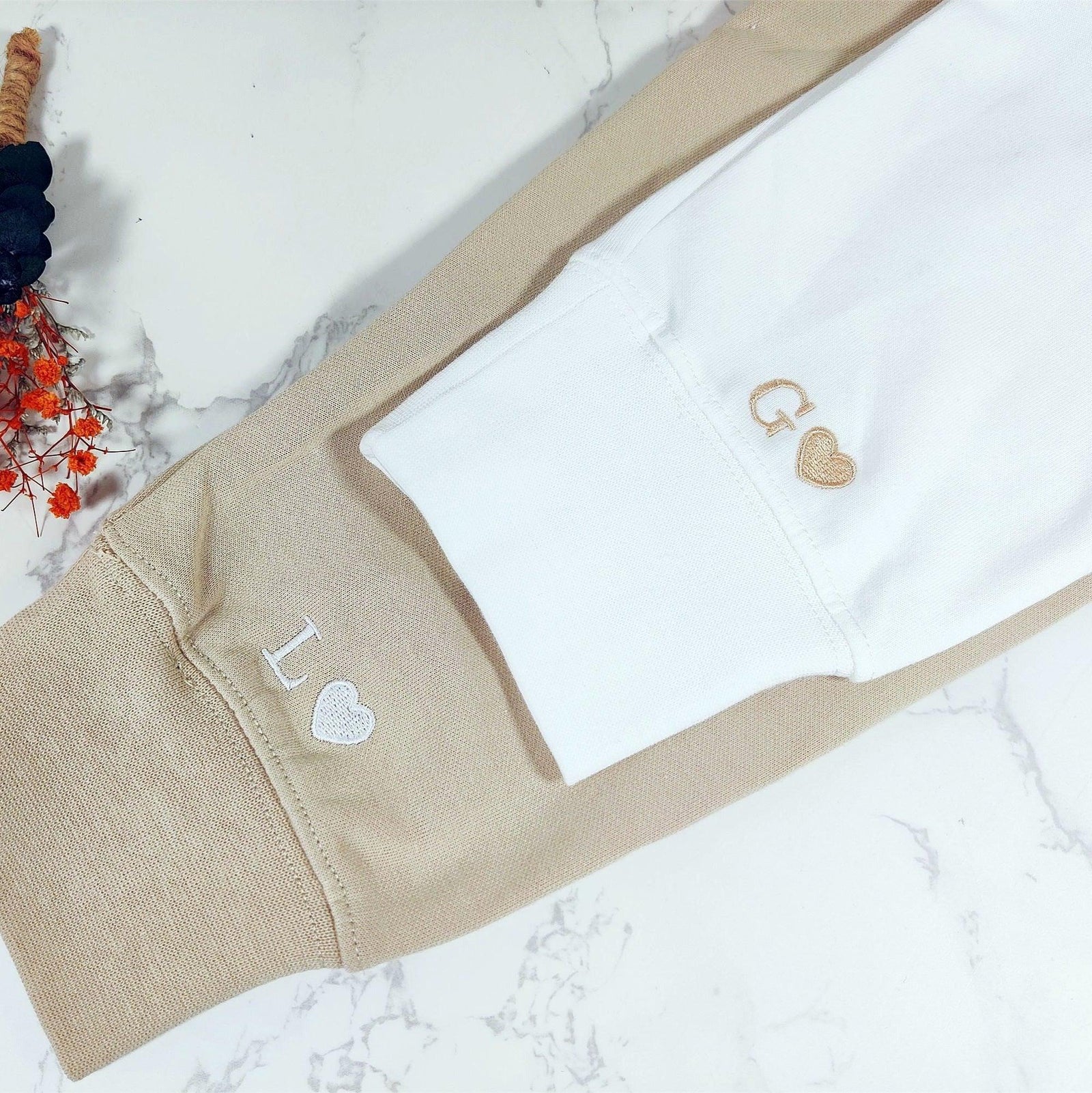 Custom Embroidered Matching Sweatshirt with Roman Numeral Sweater Text & Initials On Sleeve