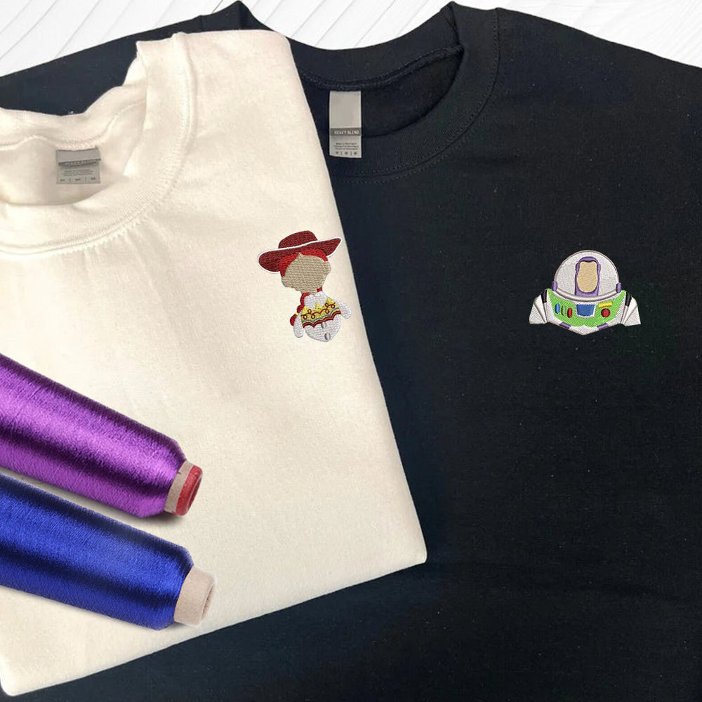 Custom Embroidered Sweatshirts For Couples, Custom Matching Couple Sweatshirt, Cute Cartoons Toys Couples Embroidered Crewneck Sweater