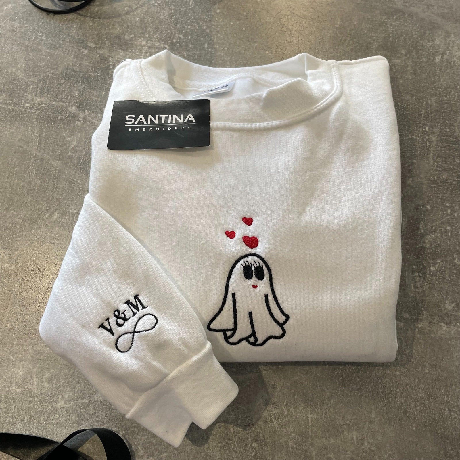 Custom Embroidered Halloweeen Sweatshirts For Couples, Halloween Couples Ghost Embroidered Sweatshirt, Ghost Spooky Couples Season Sweater