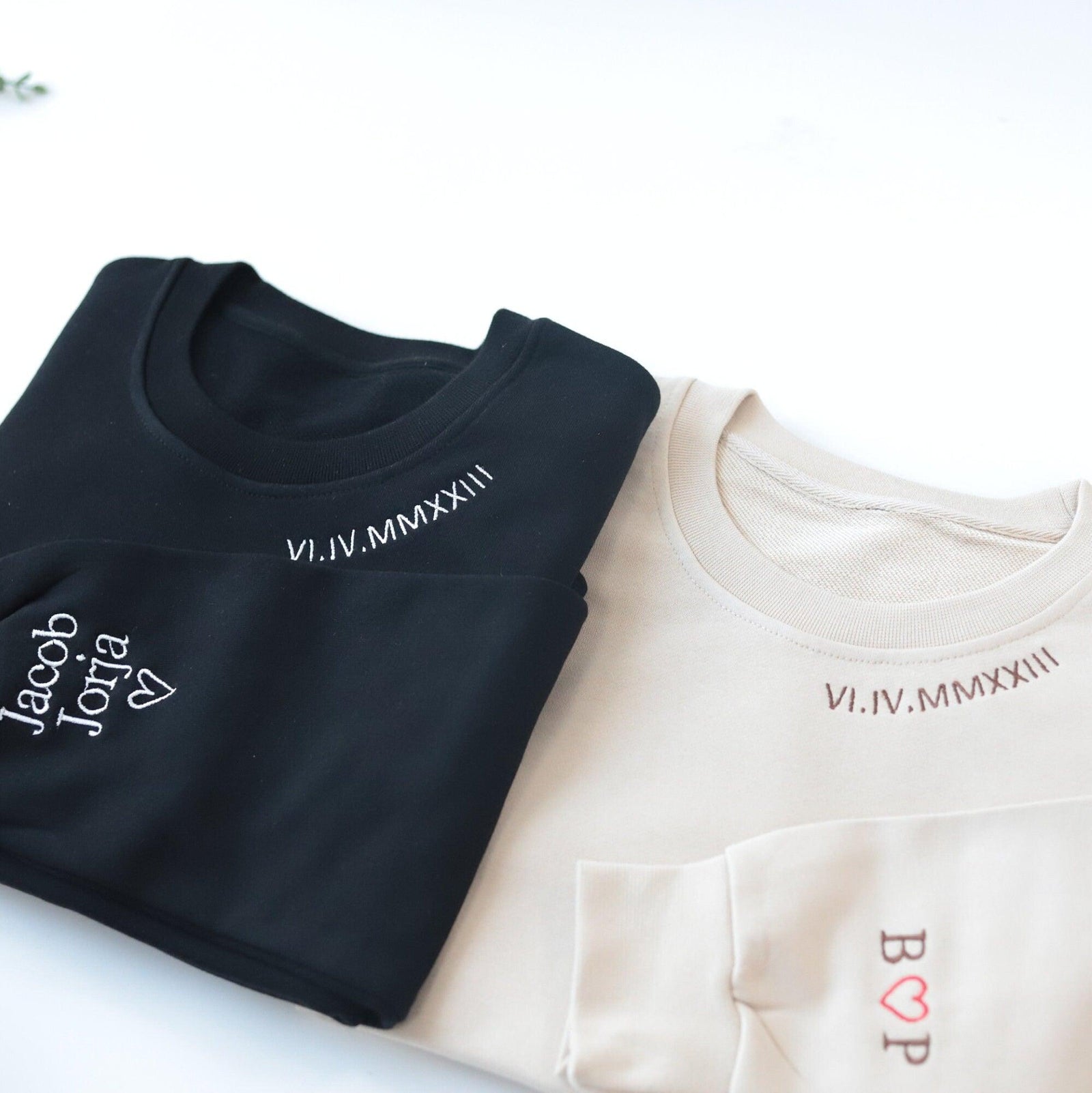 Custom Embroidered Hoodies For Couples, Custom Embroidered Roman Numeral Hoodie Date on Neckline Matching Couples Hoodie